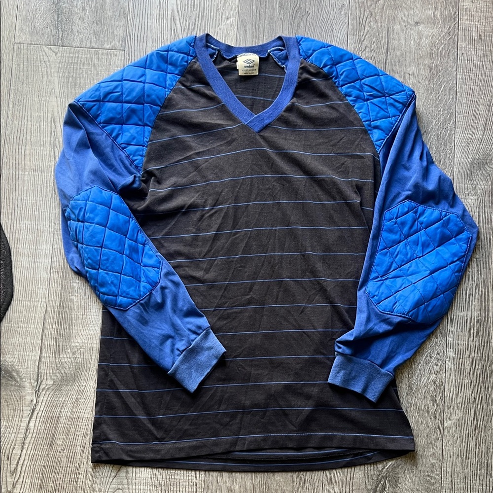 Umbro Blue and Black Striped Shirt vintage 80s